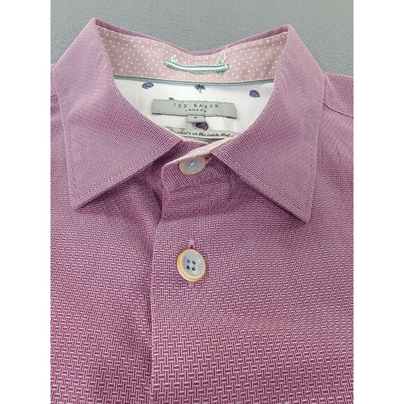 Ted Baker Shirt Mens 5 Purple Short Sleeve Button Up WONKY Geometric TH8M GA61 - Picture 3 of 11